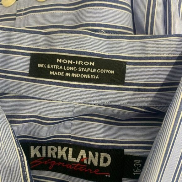 Kirkland Signature Mens Non-Iron Long Sleeve Dress Shirt 16 Blue & White Striped - Picture 5 of 10